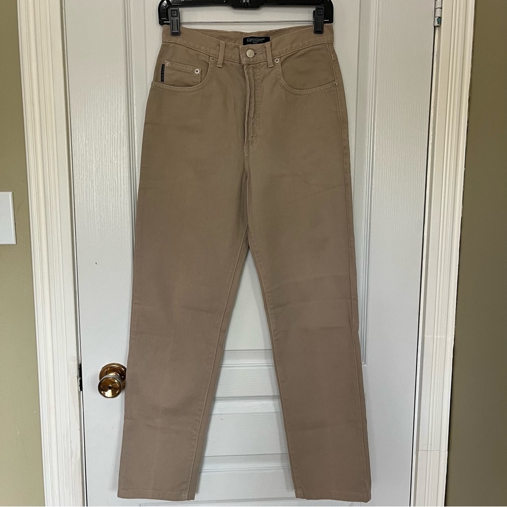 Karen Kane Straight Jeans High-Waisted Women Size 4 Cream Beige 100% Cotton